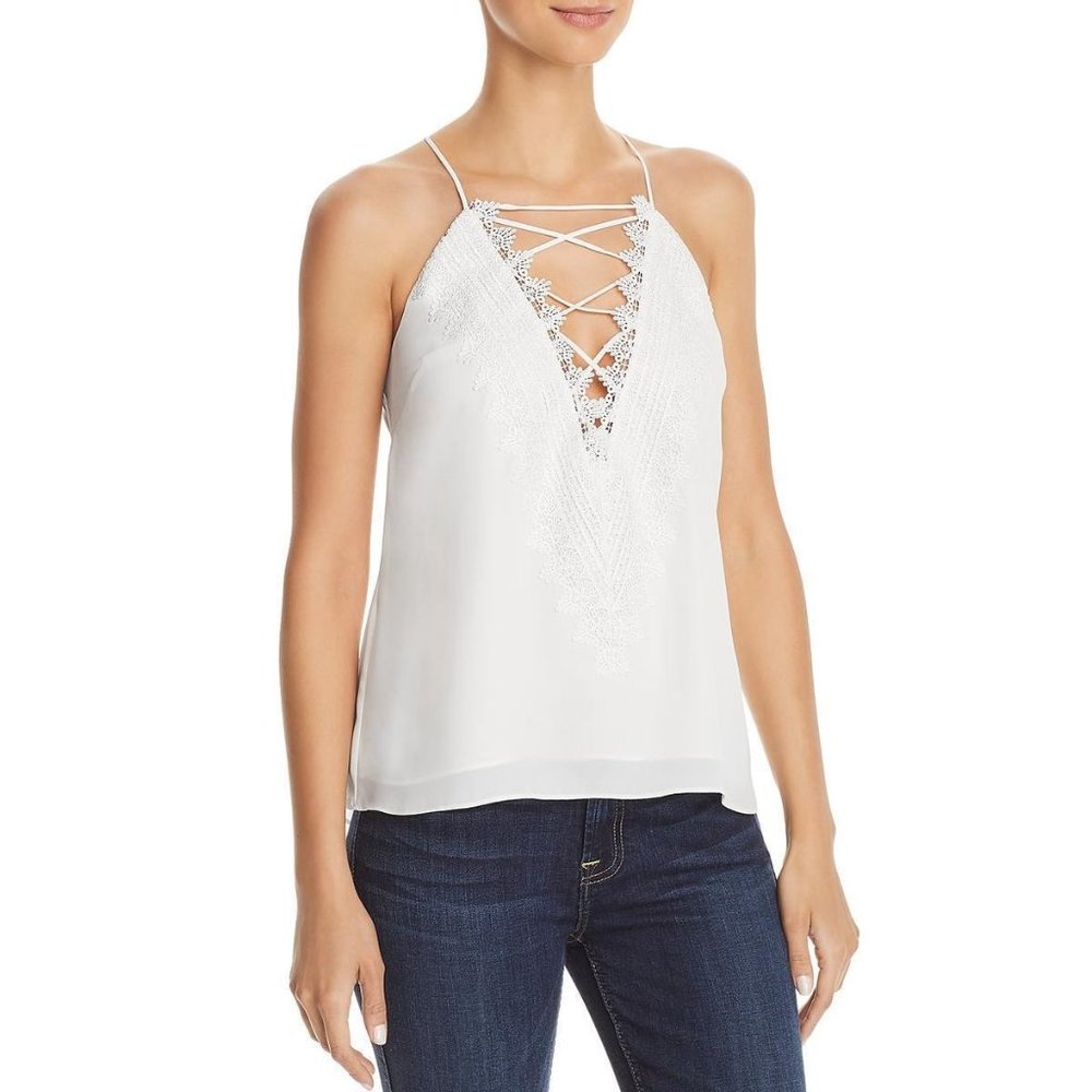 Wayf Women's Lace-Up Camisole Top Spaghetti Strap Embroidery Ivory Size X Large